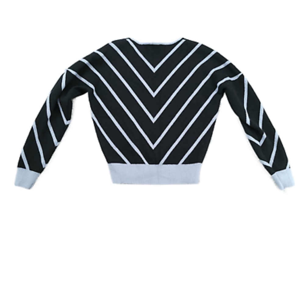 Tahari Chevron Stripe V-Neck Sweater Black & Blue Women's Size XS